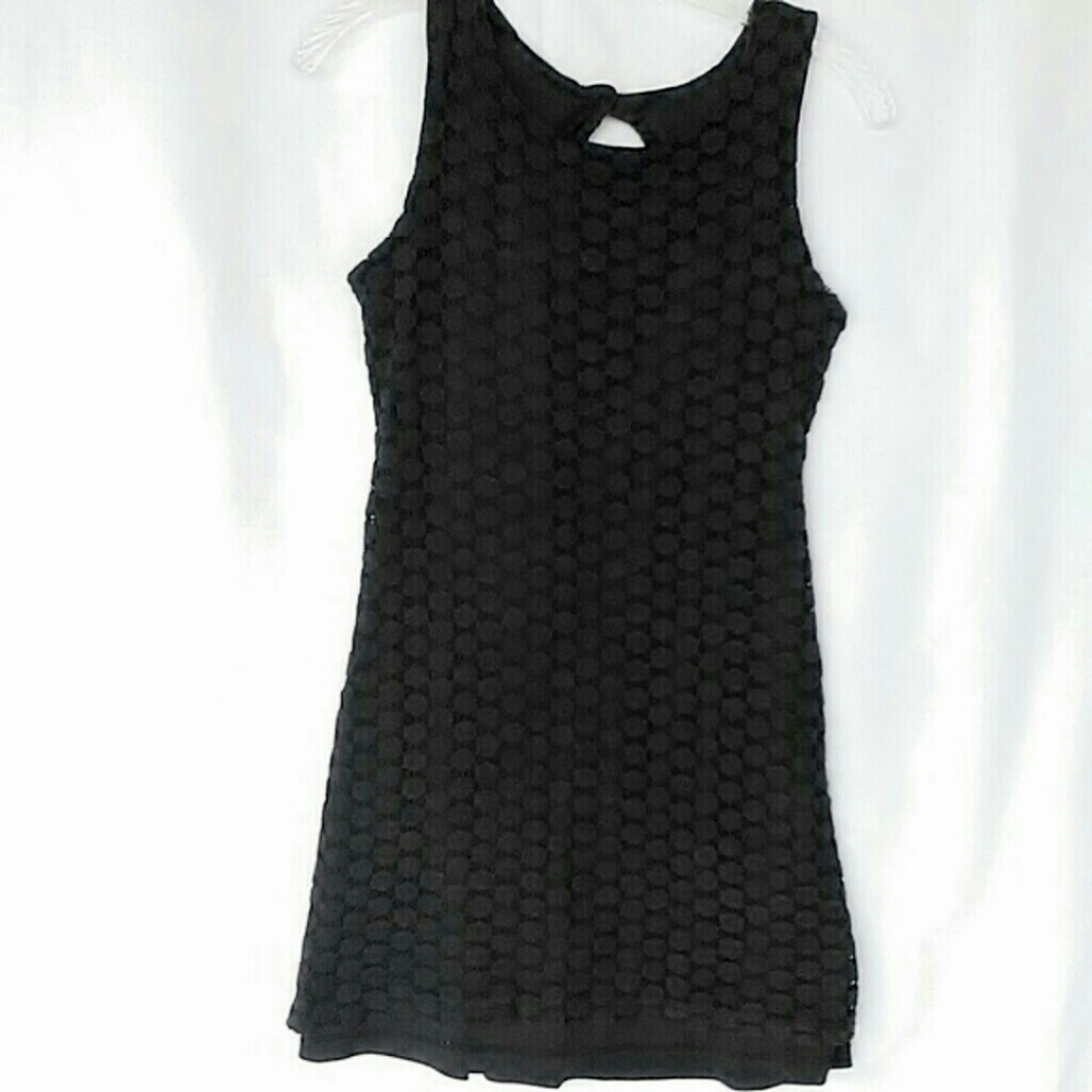 Retro 90's Hippie Black Crochet Polkadot Circles Scoopneck Sundress Monteau S